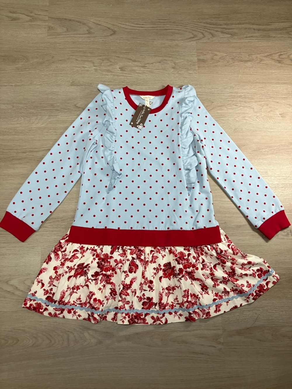 Matilda Jane Heart to Heart Dew Drop Mixed Print Sweatshirt Dress Size 12 NEW